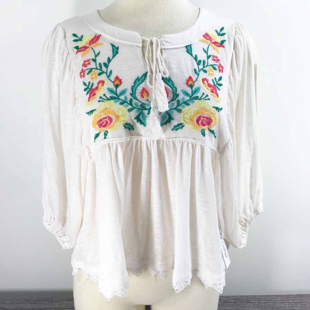 Skyler&Jade Ivory Floral Embroidered Cold Shoulder